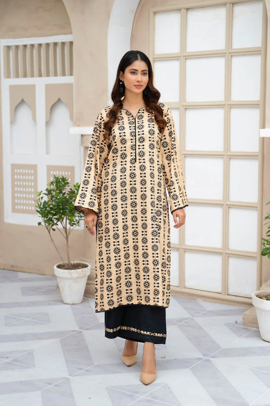 2PCS Printed Stitched Suit - Stone Winter Linen Suit Winter Collection