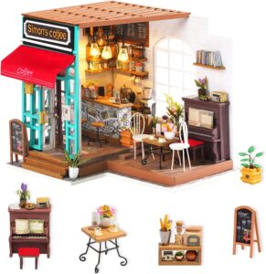 Rolife DIY Miniature Dollhouse Kit Coffee House Wooden Mini House Crafts DIY Model Kits