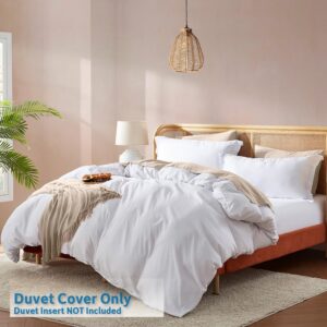 Nestl White Duvet Cover Queen Size - Soft Double Brushed Queen Duvet Cover Set, 3 Piece, with Button Closure, 1 Duvet Cover 90x90 inches and 2 Pillow Shams 