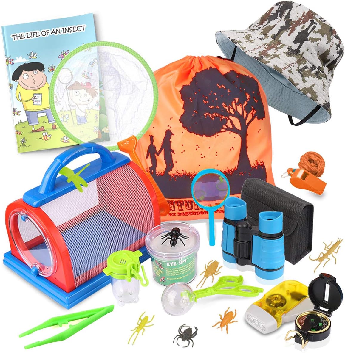 Outdoor Explorer Kit with Binoculars, Flashlight, Compass for Backyard Exploration - Great Kids Gifts