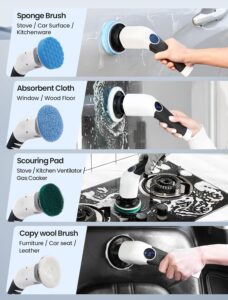 Electric Spin Scrubber, 2024 New Cordless Voice Prompt Shower Cleaning Brush with 8 Replaceable Brush Heads, 3 Adjustable Speeds, and Adjustable Extension Handle for Bathroom Floor Tile 