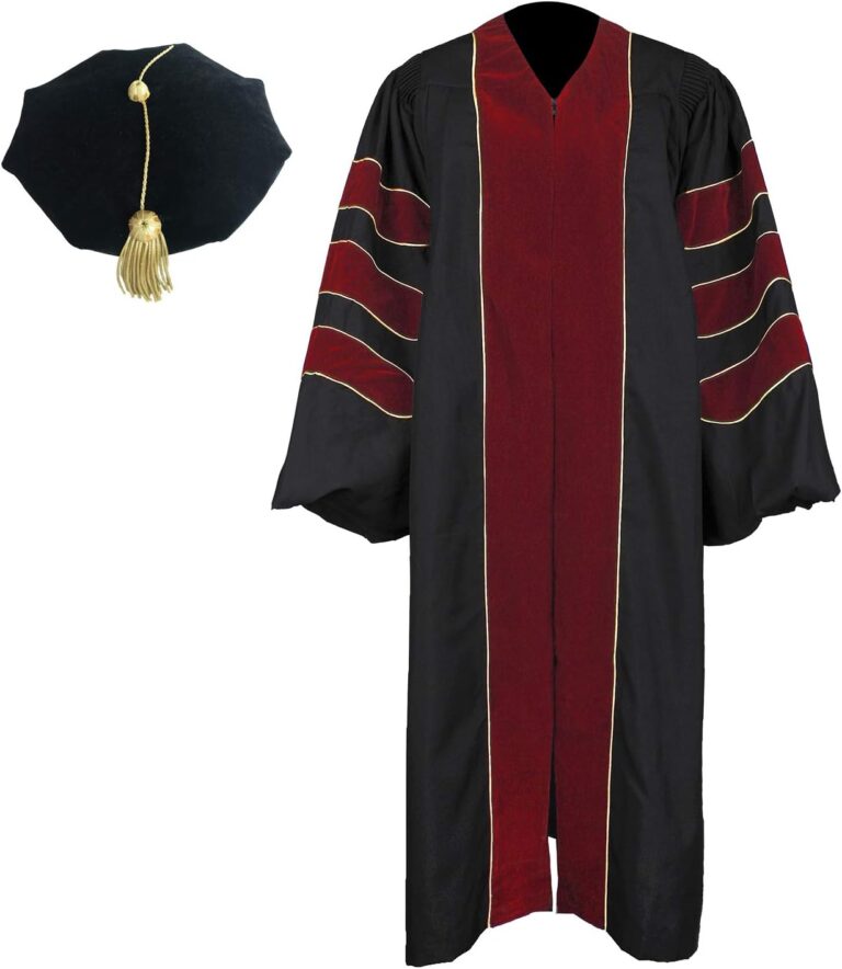 Newrara Unisex Deluxe Doctoral Graduation Gown and 8-Side Tam Package with Gold Piping