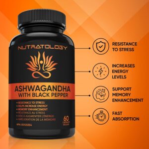 Organic Ashwagandha With Black Pepper For Improved Absorption. Resistant To Stress, Increases Energy Levels & Supports Memory Enhancement - 650MG... 