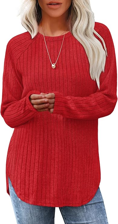 Saloogoe Long Sleeve Shirts for Women Tunic Tops for Women Loose Fit Dressy Crew Neck Pullover Basic Sweaters for Women 2025